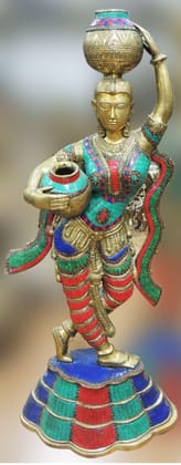 Brass Showpiece Lady With Matka Statue - 14.5*9*35 Inch (BS1564 A)