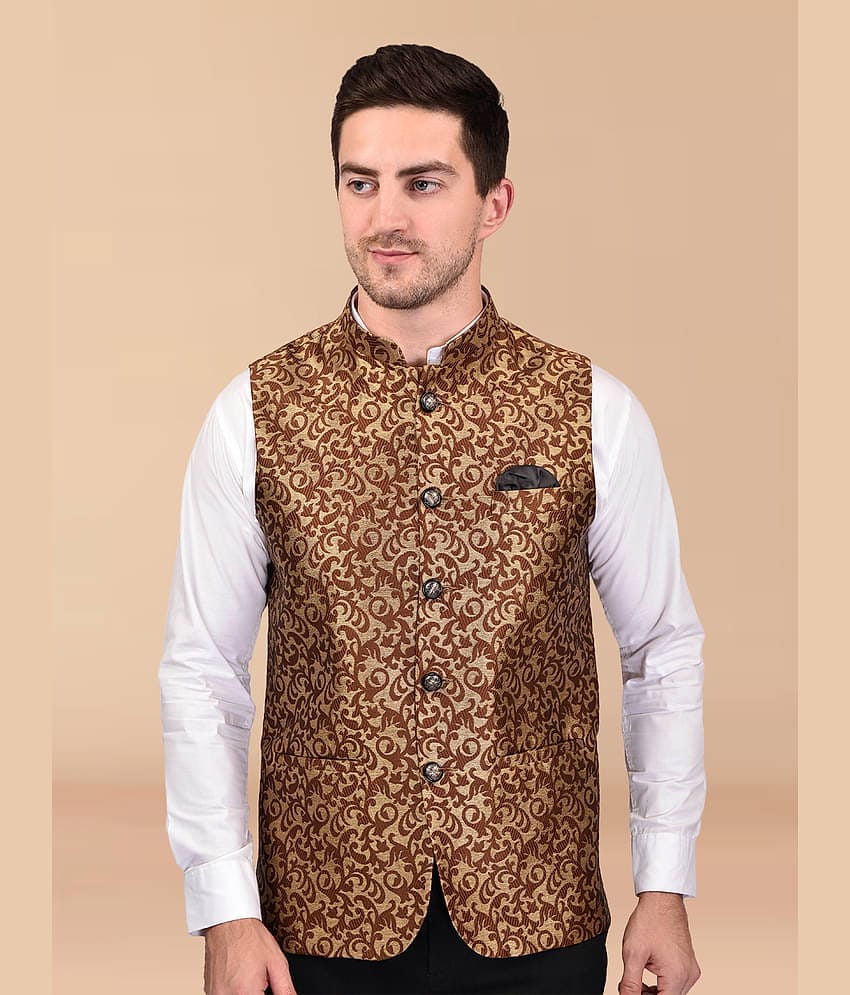 PRINTCULTR Brown Cotton Blend Men's Nehru Jacket ( Pack of 1 )
