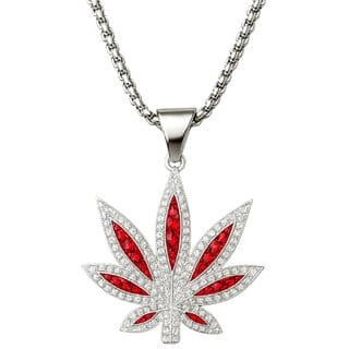 KIMTI Men Necklace (Red Leaf Crystal Pendant Necklace, Silver) KIMTI Men Necklace (Red Leaf Crystal Pendant Necklace, Silver)