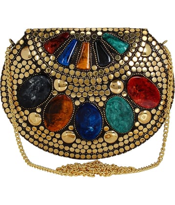 Anekaant Gold Metal Box Clutch