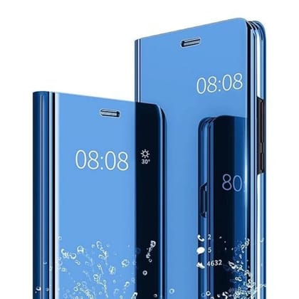 OnePlus 7T Clear View Electroplate Mirror Protective Leather Flip Cover with Glass  Premium, Stylish, and Durable Case for Ultimate Protection and Functionality.
