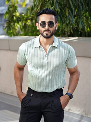 Apollo Knitted Crochet Zipper Polo Mint Green-Small / Mint Green / Apollo Knitted Zipper Crochet Tshirt