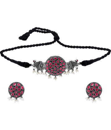 PUJVI German Silver Maroon Contemporary/Fashion Necklaces Set Choker