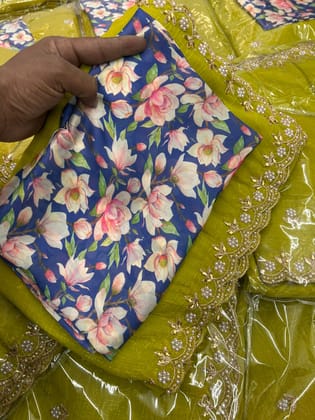 New Dark Mustard Chiffon Embroidery n Diamond Work Partywear Fancy Designer Saree With Blouse
