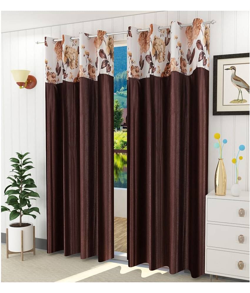 Homefab India Floral Blackout Eyelet Door Curtain 7ft (Pack of 2) - Grey