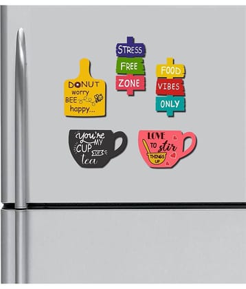 Asmi Collection Wooden Tea Intellectual Fridge Magnets Wood Designer Shape Fridge Magnets Fridge Magnet - Pack of 5