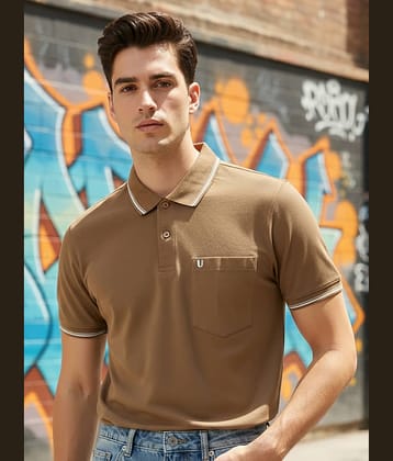 UNIBERRY Men Cotton Blend Regular Fit Solid Polo T Shirt ( Brown )