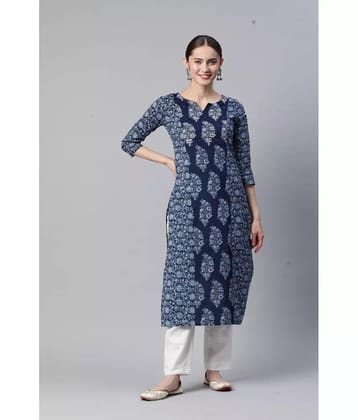 Vbuyz - Blue Cotton Womens Straight Kurti ( Pack of 1 ) - None