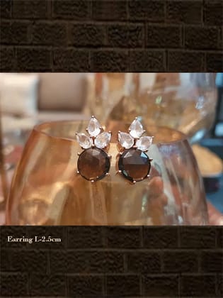 Matt rosegold plated sterling silver crystal quartz and smoky quartz post stud earring(wt-8.323gm)
