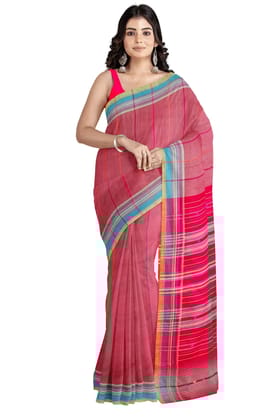 Designer Onion Pink Bhujodi Handloom Cotton Saree with blouse piece
