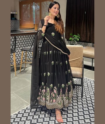 Trijal Fab Black Anarkali Georgette Women's Stitched Ethnic Gown ( Pack of 1 )