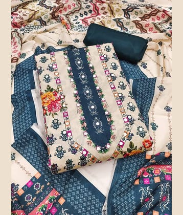 Rangtulika Ethnics Blue Muslin A-line Unstitched Dress Material