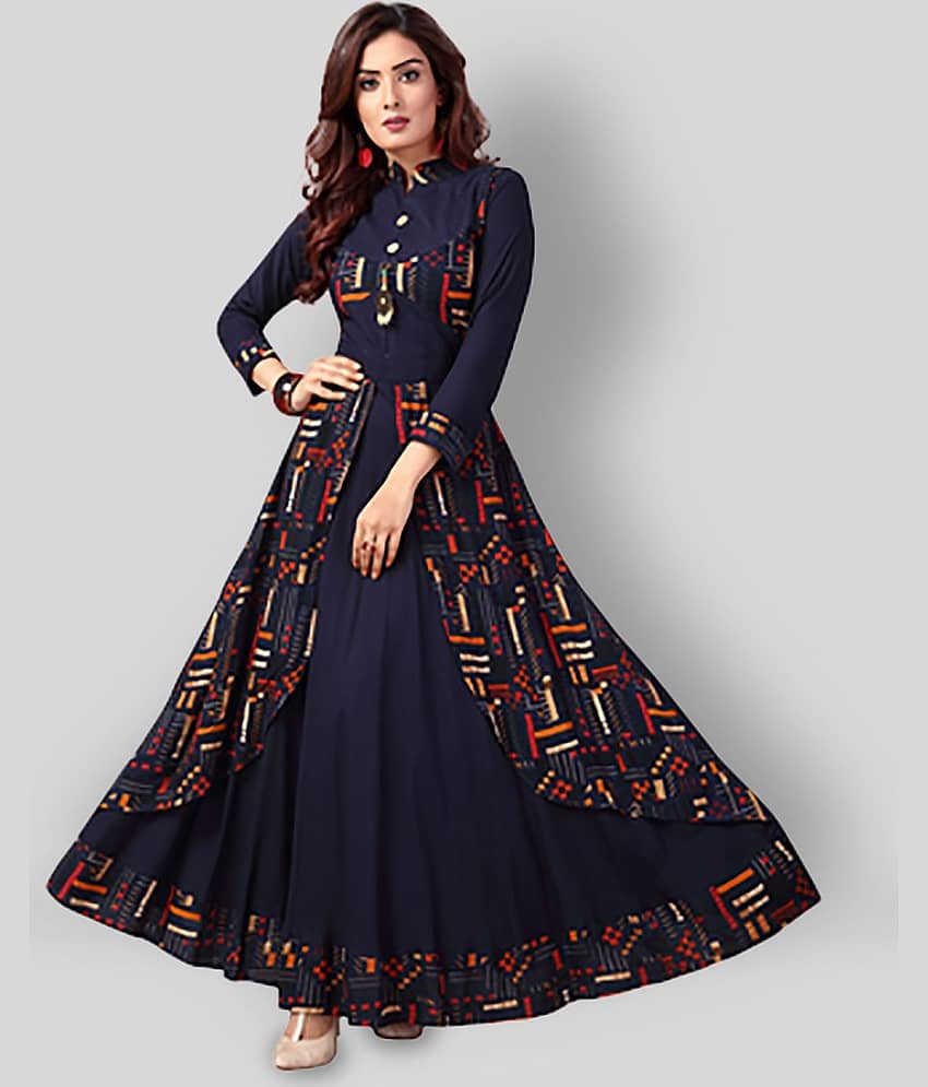 Madhuram Textiles - Blue Rayon Women's Double Layered Kurti ( Pack of 1 )