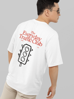 Everyday traffic club Round Neck Drop Shoulder Graphic Printed Oversized Cotton T-shirT-S / White