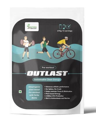Humming Herbs Outlast Pre Workout supplements For Men | Plant Based Pre-workout Powder with Berry Orange Flavour | Performance & Energy Boost, 270 gm - 15 Servings