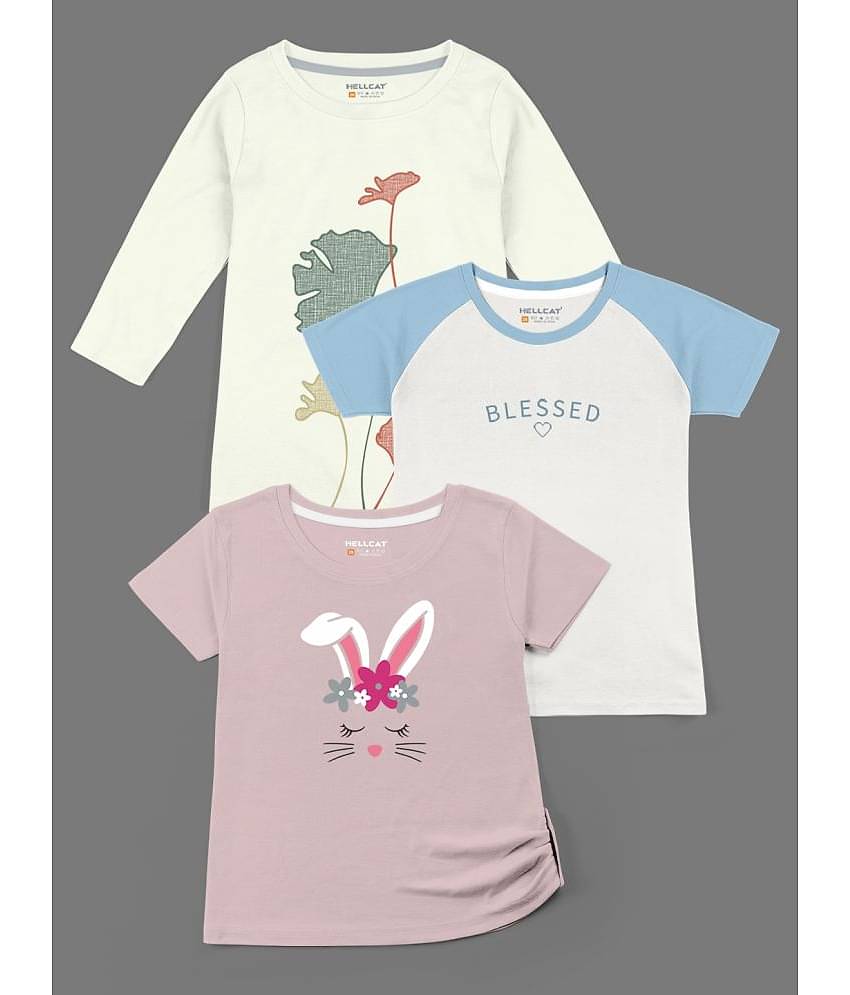 HELLCAT Pack of 3 Girls Cotton Blend T-Shirt ( Multicolor )