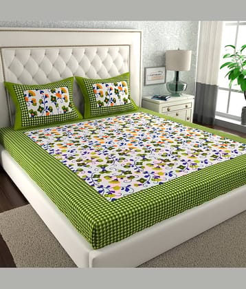 ABHACLOTHO Cotton 1 Double Bedsheet with 2 Pillow Covers ( Green )