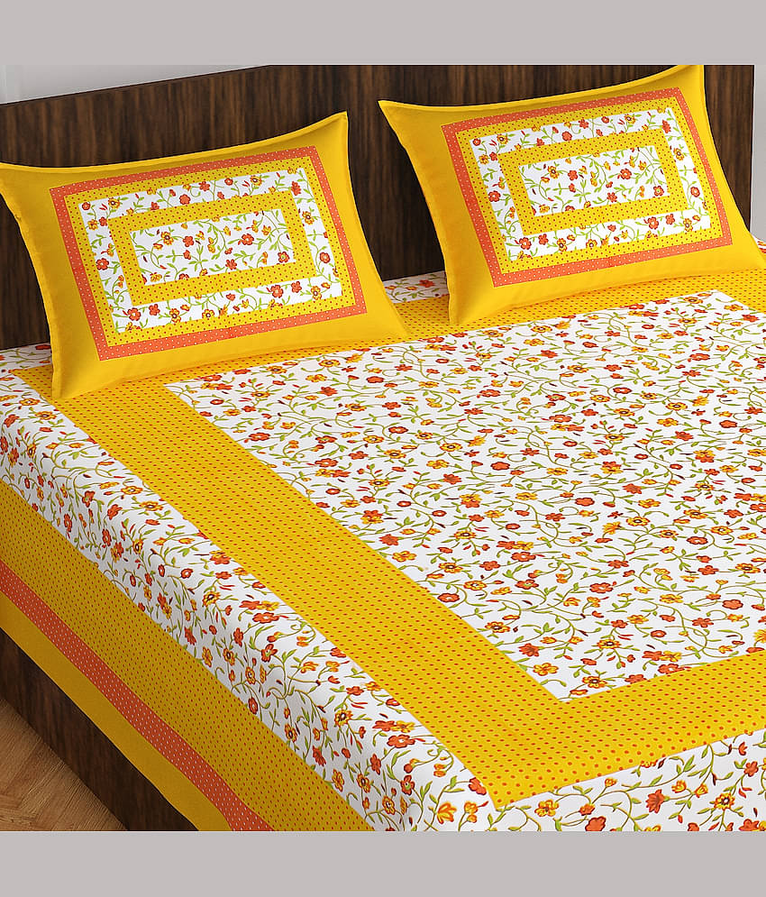 ABHACLOTHO Cotton 1 Double Bedsheet with 2 Pillow Covers ( Yellow )