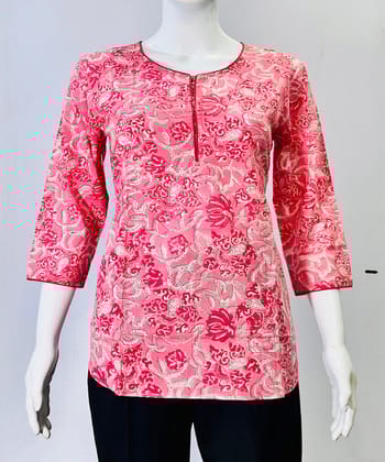 Pink handblock cotton printed top