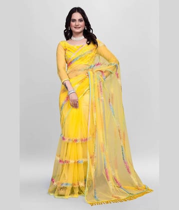 A TO Z CART Net Embroidered Saree With Unstitched Blouse Piece ( Pink )