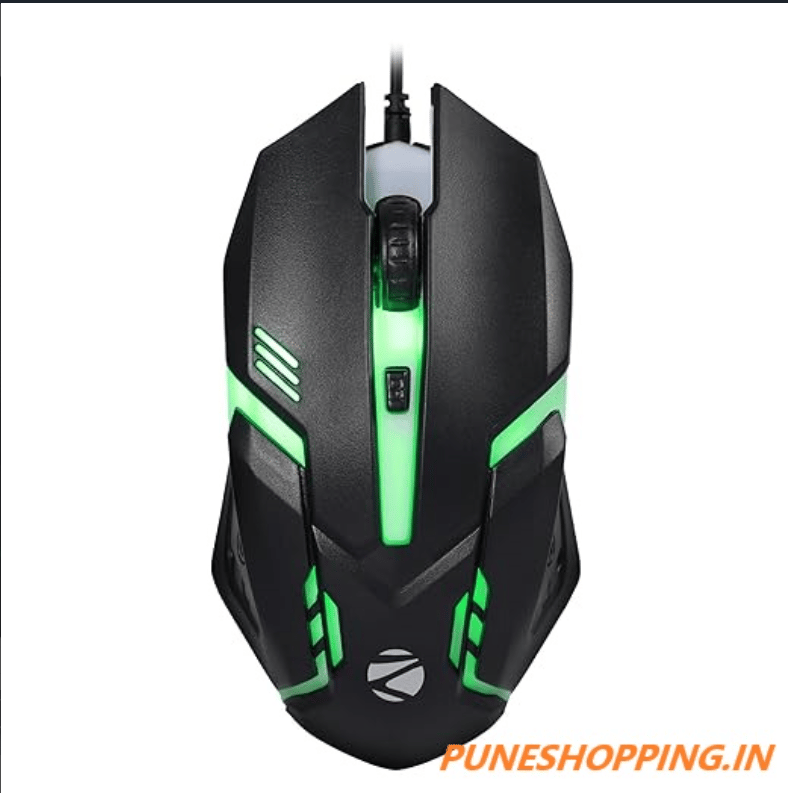 ZEBRONICS Uzi High Precision Wired Gaming Mouse with 4 Buttons, Rainbow LED Lights, DPI Switch with 800/1200/1600/2400 DPI, Plug & Play, Lightweight Mouse (1.5M)High-Precision RGB Gaming Mouse