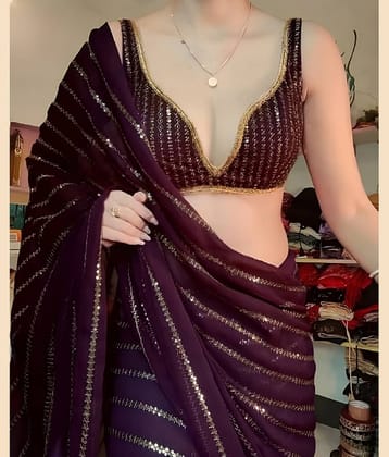 A TO Z CART Georgette Embroidered Saree With Unstitched Blouse Piece ( White )