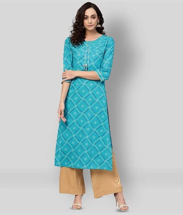 Yash Gallery Pack of 1 Cotton Printed Straight Women's Kurti - ( Blue )
