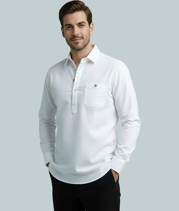 Yugnik Cotton Blend Plain Shirt Style Kurta For Men ( White )