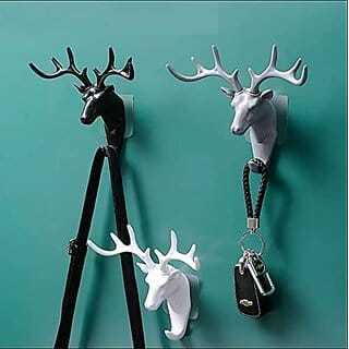 Plastic Deer Head Hanging Antlers Self Adhesive Wall Door Hook (Multicolor)