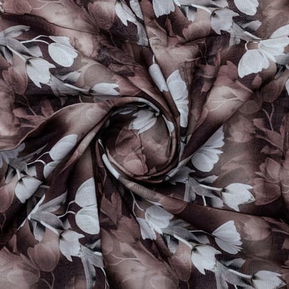 Watercolor Blooming Flower Brown Flower Digital Printed Fabric - Pure Cotton-Pure / Pure Cotton / 108 CM | 42 Inch