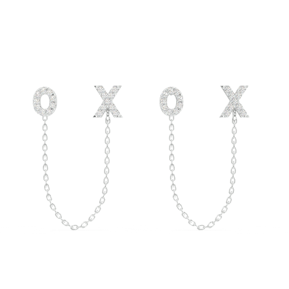 XO - 3 in 1 chain connector earring-Rhodium plated