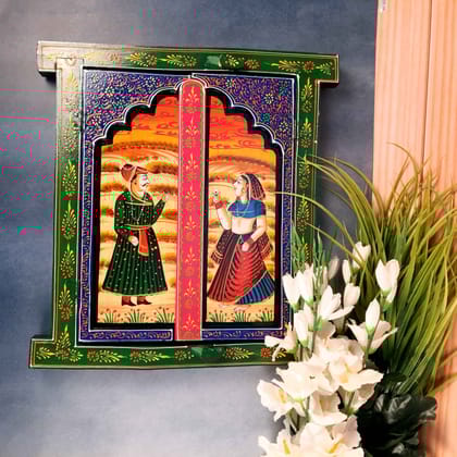 Wooden Jharokha Window Wall Hanging With Doors - For Wall Decor, Home Decor, Room Decor, Photo Frame and Gifts - 15 Inch