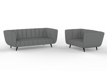 Wakeup India Sofa | Mushy Premium Fabric Sofa Set | 5 Seater Sofa | Pocket Spring Cushion | Padded Cushioned Armrest | Polished Wooden Leg ( Grey, Seating-3+2 ) | 1 Year warranty
