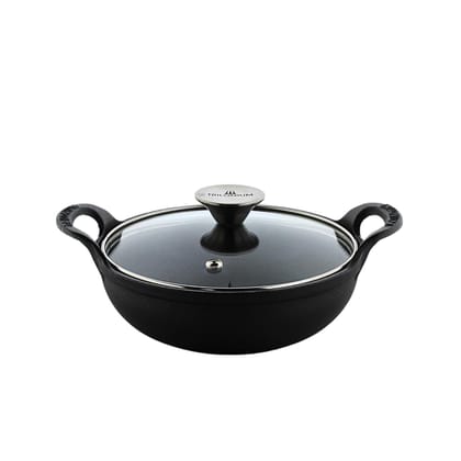 Trilonium Triple Seasoned Cast Iron CrockWok Mini Kadhai 20 cms, 1.2 kgs with Lid
