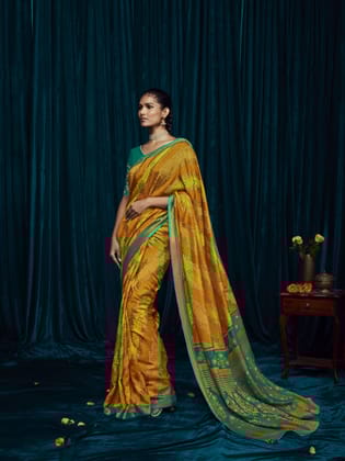 Mustard Soft Brasso Silk with Embroidered Sequence Saree