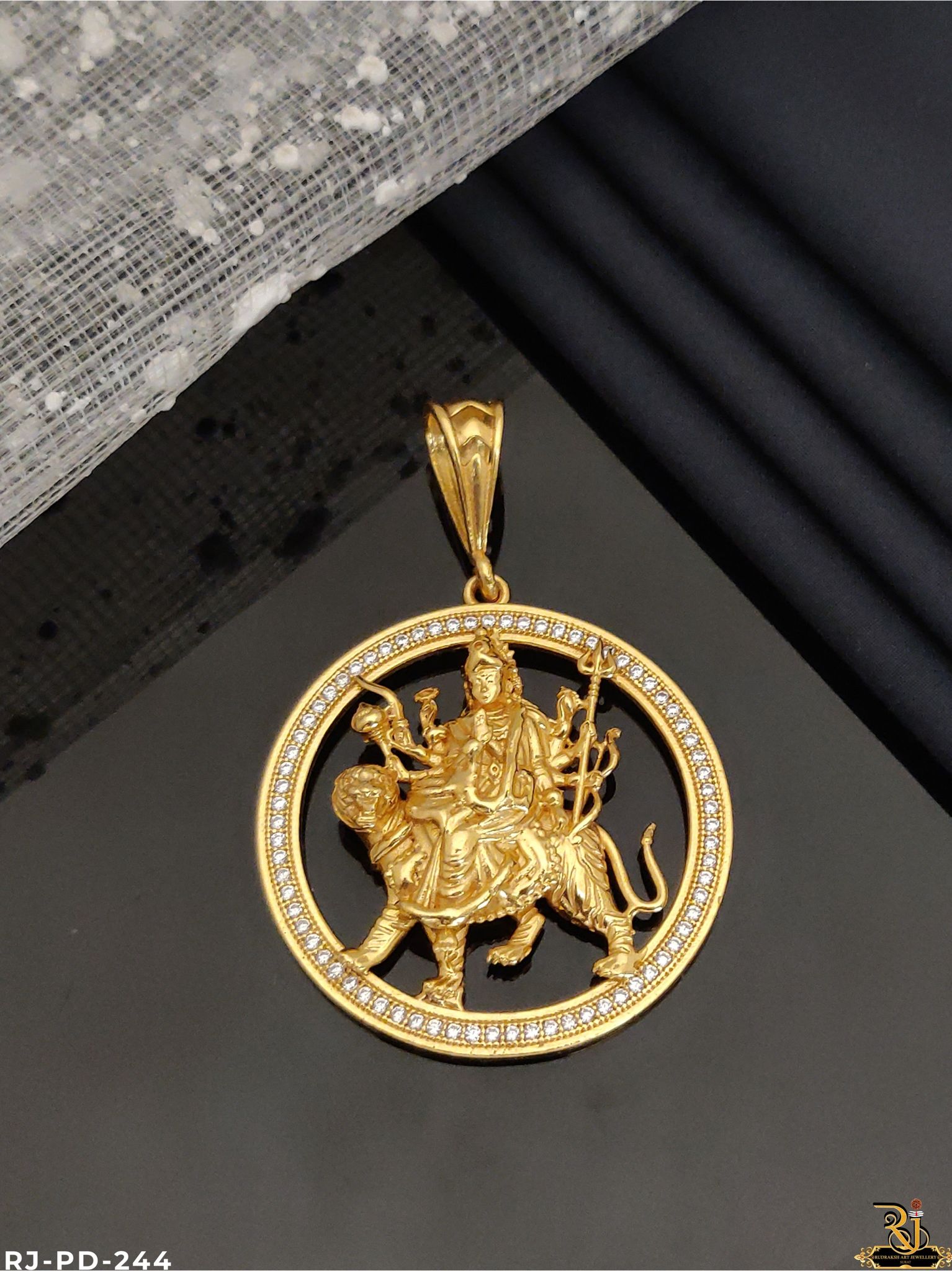 Round design, diamond, Shree Ambe pendant RJ-PD-244