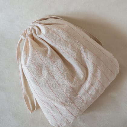 Petal Line Crinkle Drawstring Bag-Crinkle Cotton - Natural