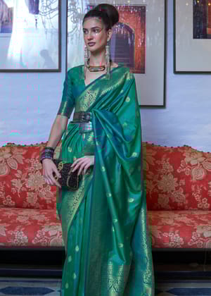 Extravagant Green Dual Tone Woven Banarasi Silk Saree