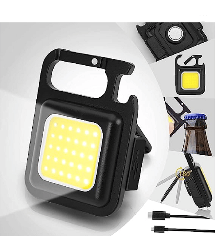 Tecsox Selfie Mini Keychain Light, Flashlight with USB Rechargeable, 4 Modes, with Folding Bracket Bottle Opener with Magnet Base (Metal )(Black)