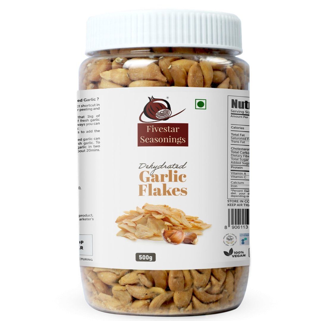 Fivestar Seasoning Dried Garlic Flakes 500g, 100% Natural Lahsun, Rich in Iron, Easy to Cook, No Preservatives Fresh Garlic Seasoning (500g)