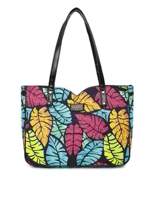 Printed Canvas Tote (M)-Black
