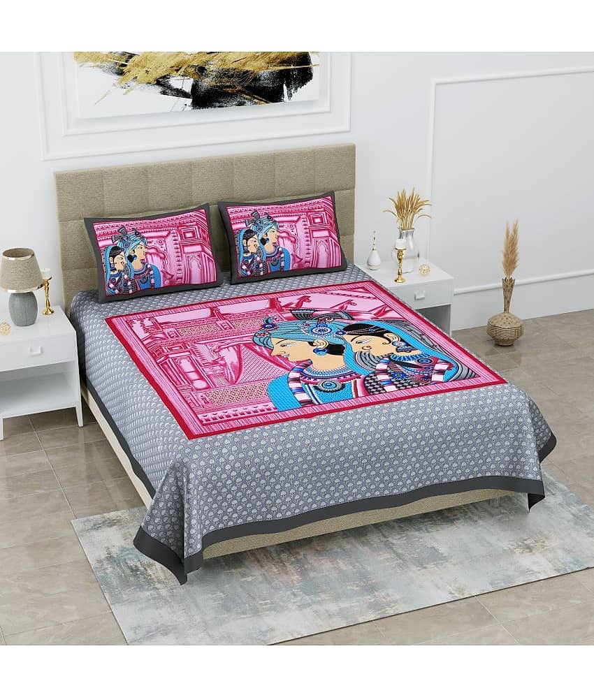 Cosito Cotton 1 Double Bedsheet with 2 Pillow Covers ( Grey )