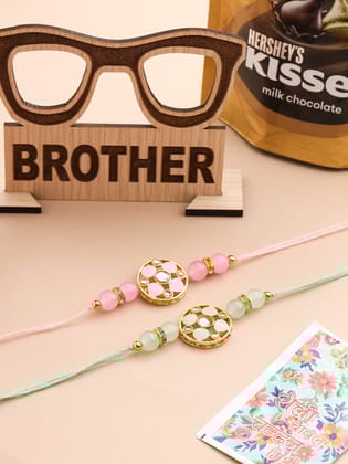 NVR Men Set of 2 Artificial Stones & Beads Floral Design Thread Rakhi Combo-One Size / Multicolor