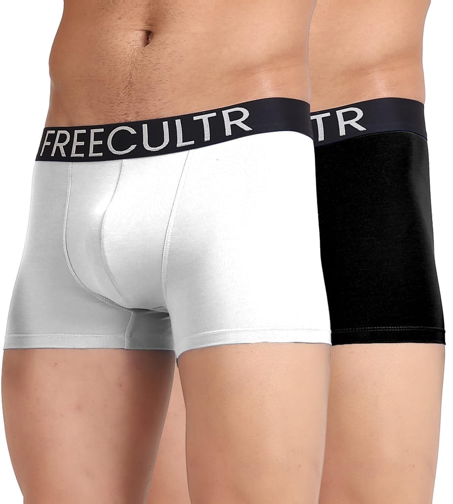Freecultr Men's Underwear Organic Cotton (Ultrasoft Waistband) Premium Snug-Fit Trunk  Pack of 2-Black,White