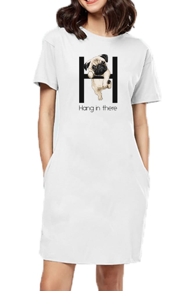 T-shirt Dress With Pockets - Hang In There Pug (2 Colours) (Slim Fit)