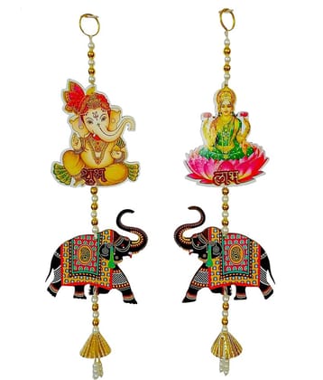 Shubh Labh Ganesh Lakshmi Wall Hanging with Elephant Design | Traditional Indian Wall Decor for Diwali, Mandir, Pooja Room & Home Decoration