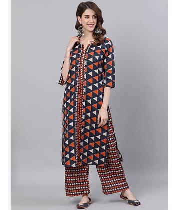 Antaran Cotton Printed Kurti With Palazzo Women's Stitched Salwar Suit - Blue ( Pack of 1 )
