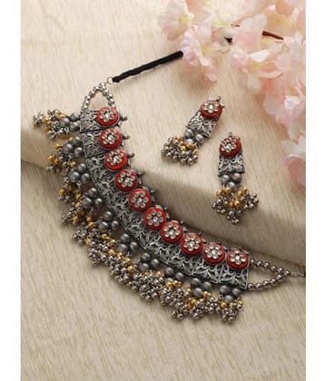 PUJVI Red Alloy Necklace Set ( Pack of 1 ) - Red