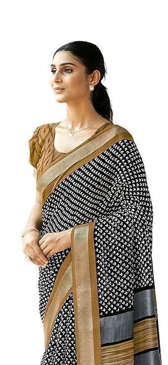 Pure Cotton Silk Linen Office Purpose Printed Saree with Unstitched Blouse Piece