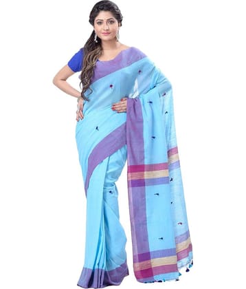 Desh Bidesh Cotton Self Design Saree With Unstitched Blouse Piece ( Blue,Pink )